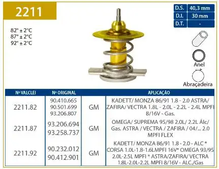 VALVULA TERMOSTATICA MONZA 2.0 1991 A 1996 REFIL