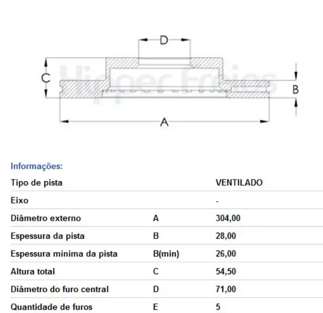 DISCO FREIO DIANTEIRO CITROEN JUMPY 1.6 2018/