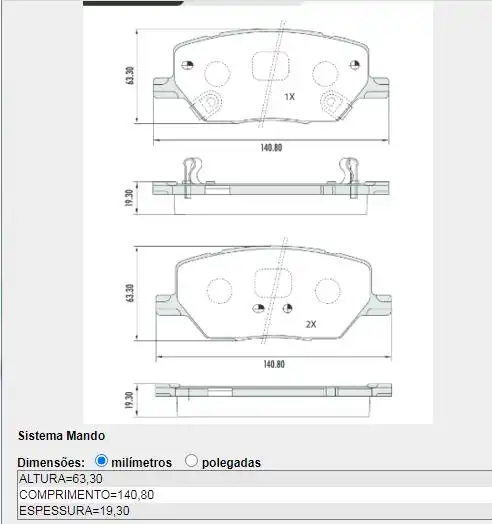 PASTILHA FREIO DIANTEIRA FIAT TORO 1.8 2.0 2016/