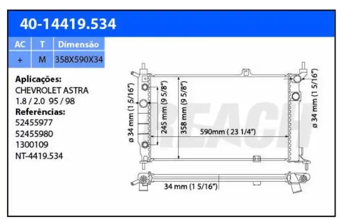 RADIADOR ASTRA 1.8 2.0 1995 A 1998