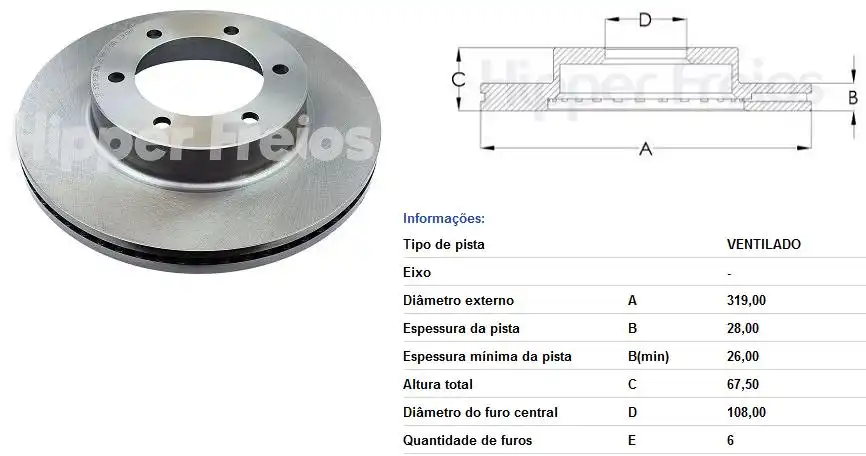 DISCO FREIO DIANTEIRO TOYOTA HILUX SW4 2005 A 2015 VENTILADO