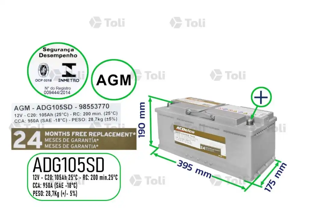 BATERIA UNIVERSAL 105 AMP. POSITIVO DIR
