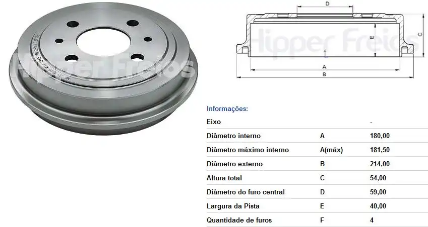 TAMBOR FREIO TRASEIRO FIAT TIPO 1993 A 1997