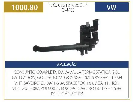 CARCACA VALVULA TERMOSTATICA GOL G5 G6 1.0 1.6 2008/ COMPLET