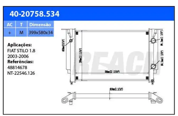 RADIADOR FIAT STILO 1.8 8V 2003 EM DIANTE