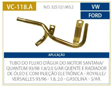 TUBO REFRIGERACAO MOTOR SANTANA 1.8 2.0 1992 A 1998 GAS S/AR