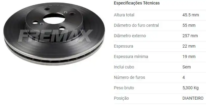 DISCO FREIO DIANTEIRO TOYOTA ETIOS 1.3 1.5 2013/ VENTILADO