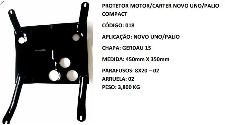 PROTETOR MOTOR FIAT UNO 10/ NOVO PALIO 2012/ NOVO