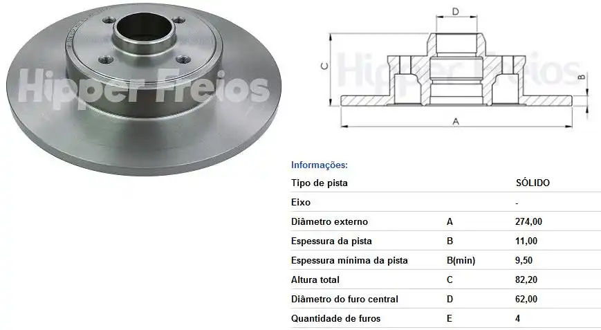DISCO FREIO TRASEIRO PEUGEOT 208 1.2 12V 2017 A 2022