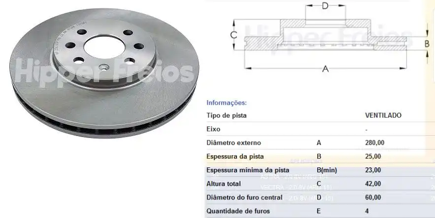 DISCO FREIO DIANTEIRO ASTRA 2.0 8V 2005 A 2011 VENTILADO ARO