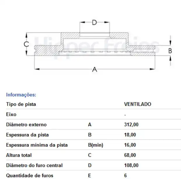 DISCO FREIO TRASEIRO TOYOTA HILUX 2016 ACIMA