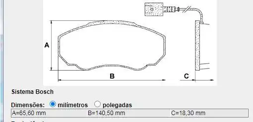 PASTILHA FREIO DIANTEIRA FIAT DUCATO 2003/ ARO 15 SISTEMA BO