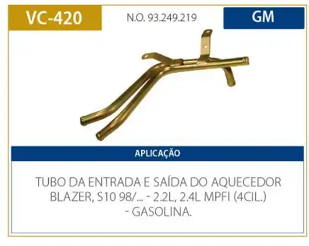 TUBO REFRIGERACAO MOTOR S-10 2.2 2.4 1998/ COM AR QUENTE
