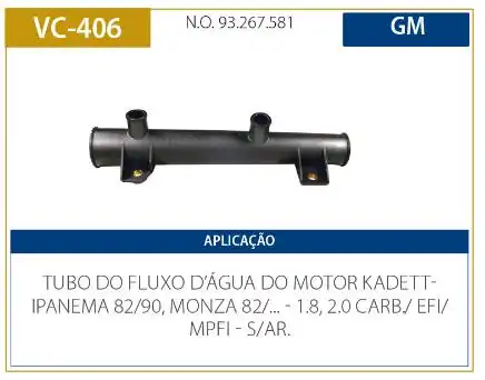 TUBO REFRIGERACAO MOTOR MONZA 1.8 2.0 1989 A 1996 S/ AR QUEN