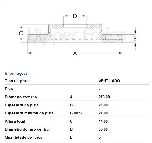 DISCO FREIO DIANTEIRO POLO 1.0 TSI 2018/ VENTILADO