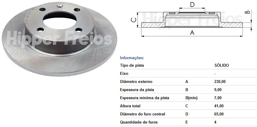 DISCO FREIO TRAS SAVEIRO G VI 14/ SOLIDO (230MM)