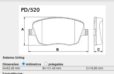 PASTILHA FREIO DIANTEIRA POLO 1.0 1.6 2.0 2003/ ARO 15
