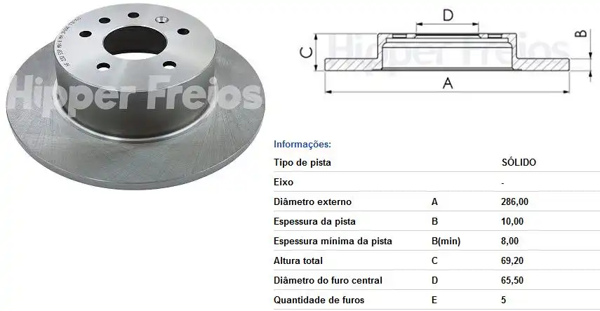DISCO FREIO TRAS ASTRA VECTRA ZAFIRA 2.0 16V