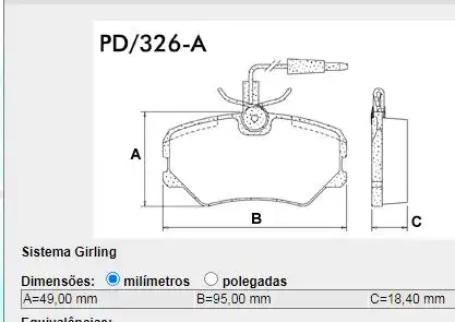 PASTILHA FREIO DIANTEIRA PEUGEOT 306 2.0 1993/ C/ALARME