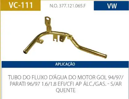 TUBO REFRIGERACAO MOTOR GOL G2 1.8 1994 A 1997 AP SEM AR