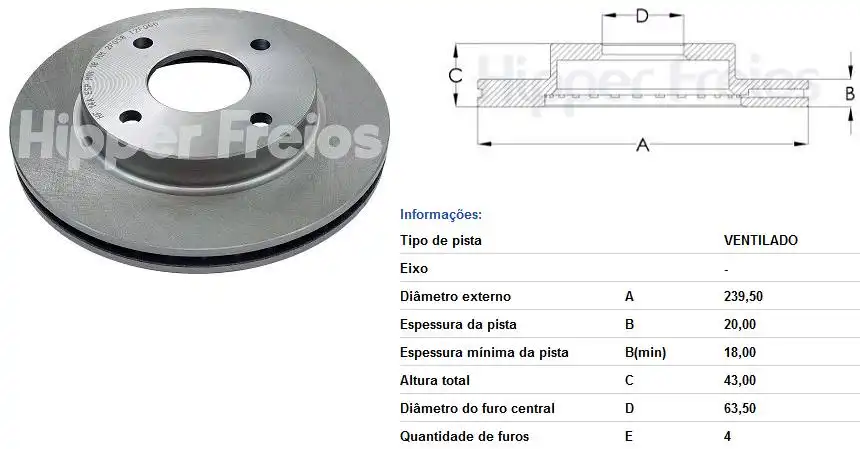 DISCO FREIO DIANTEIRO FIESTA 1.0 1.3 1.4 1997 A 2016 VENTILA