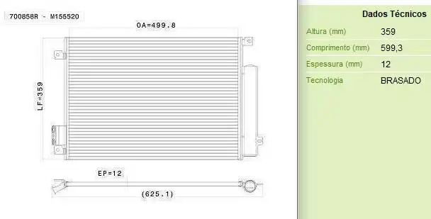 CONDENSADOR AR CONDICIONADO FIAT PALIO SIENA STRADA IDEA 1.0