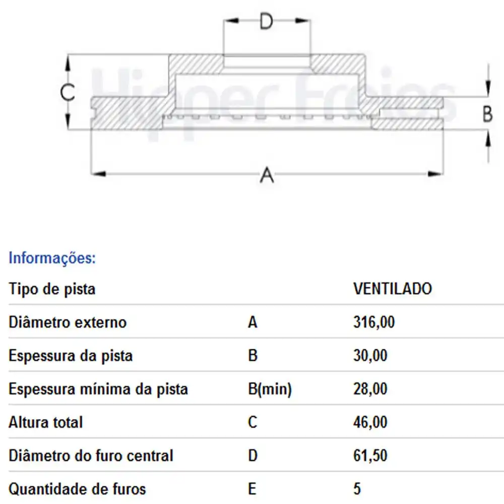 DISCO FREIO DIANTEIRO CHERY TIGGO 8 1.5 2022 ACIMA