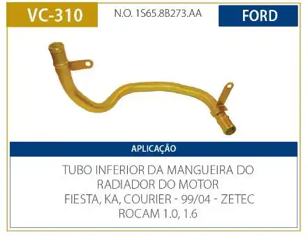 TUBO REFRIGERACAO MOTOR FIESTA 1.0 1.6 1999 A 2004 ZETEC ROC