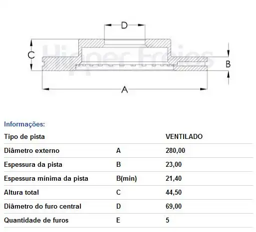 DISCO FREIO DIANTEIRO HYUNDAI ELANTRA 2012/ VENTILADO