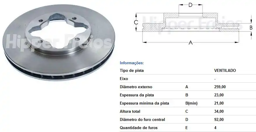 DISCO FREIO DIANTEIRO HONDA CIVIC 1.5 1.6 16V 1995/ VENTILAD