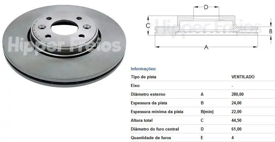 DISCO FREIO DIANTEIRO RENAULT MEGANE 1.6 2.0 16V 06/ VENTILA