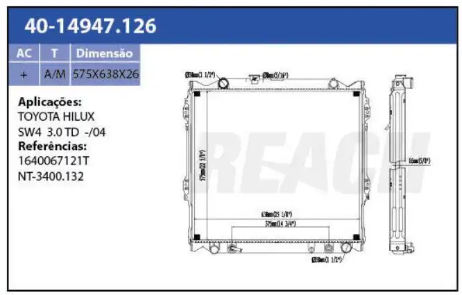 RADIADOR TOYOTA HILUX SW4 3.0 1997 A 2004 C/AR