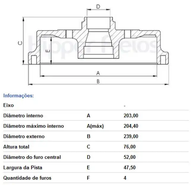 TAMBOR FREIO TRASEIRO CITROEN C3 1.0 2022 EM DIANTE