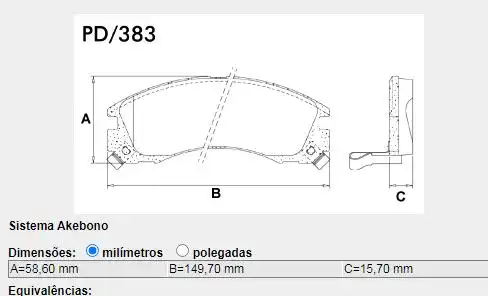 PASTILHA FREIO DIANTEIRA MITSUBISHI PAJERO 2.3 1991/