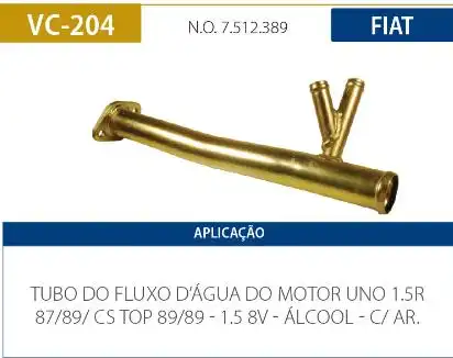 TUBO REFRIGERACAO MOTOR FIAT UNO 1.5 8V 1987 A 1989 COM AR