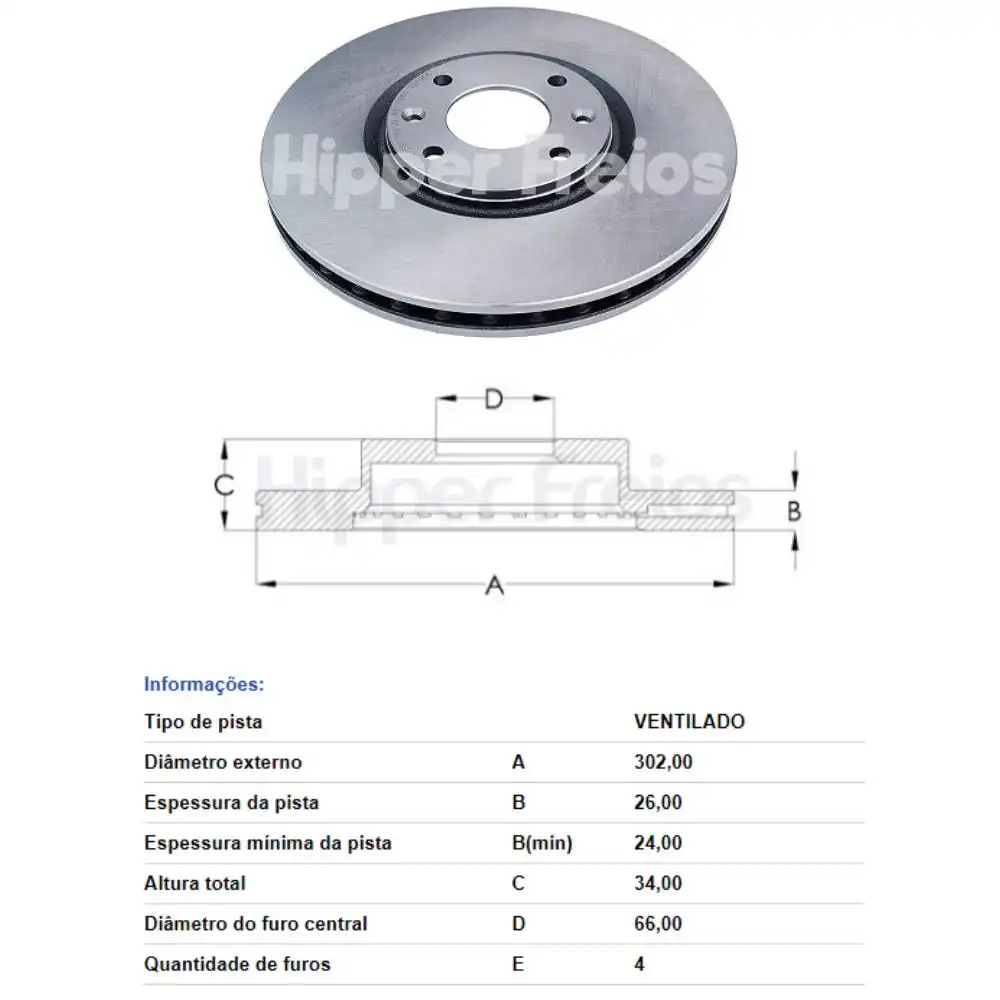 DISCO FREIO DIANTEIRO CITROEN C4 LOUGE 2014 A 2016 VENTILADO