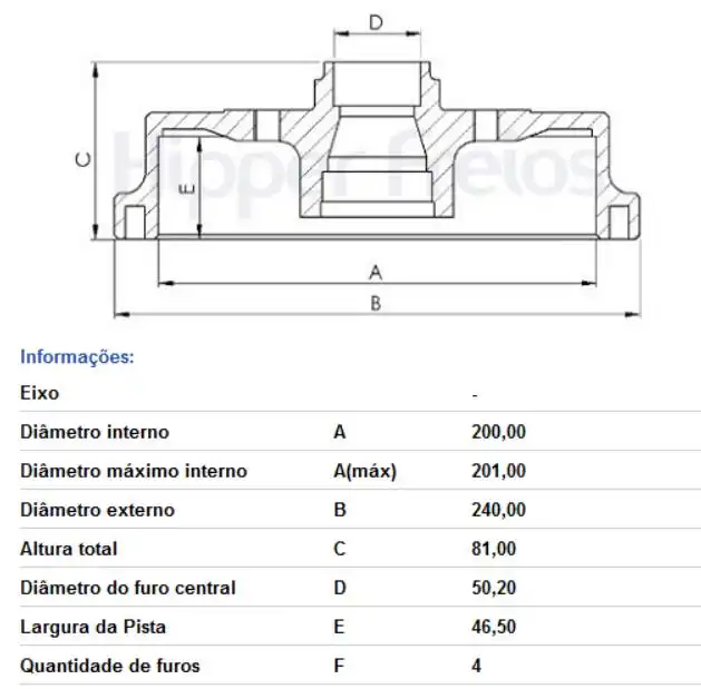 TAMBOR FREIO TRASEIRO GOL 1984 EM DIANTE COM CUBO