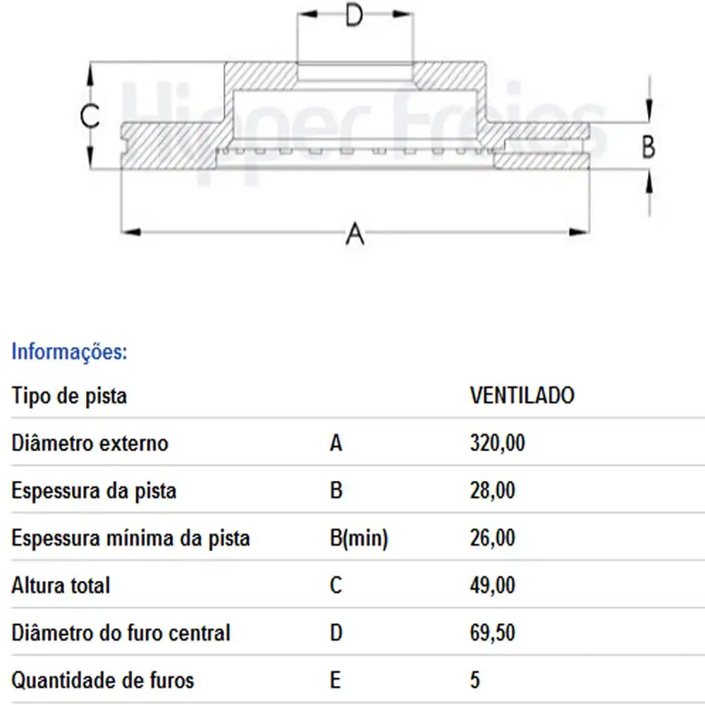 DISCO FREIO DIANTEIRO HYUNDAI SANTA FE 3.3 2016 EM DIANTE