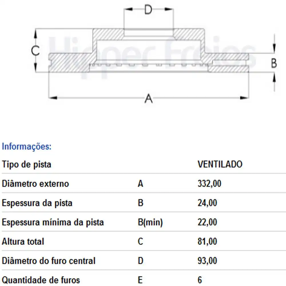 DISCO FREIO TRASEIRO RANGER 3.0 24V 2023 ACIMA VENTILADO