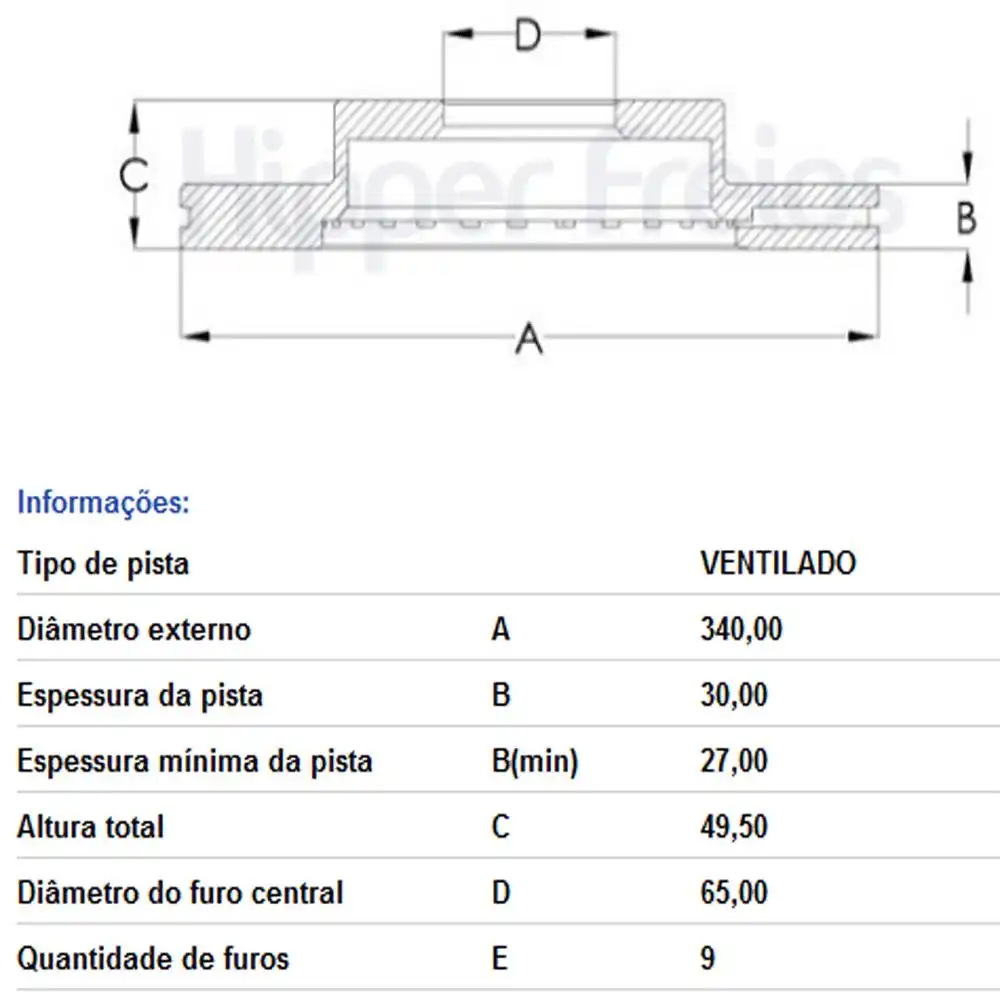 DISCO FREIO DIANTEIRO GOLF 2.0 2014 ACIMA