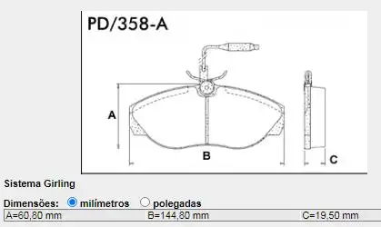 PASTILHA FREIO DIANTEIRA FIAT DUCATO 2.5 1997 A 1999 SISTEMA