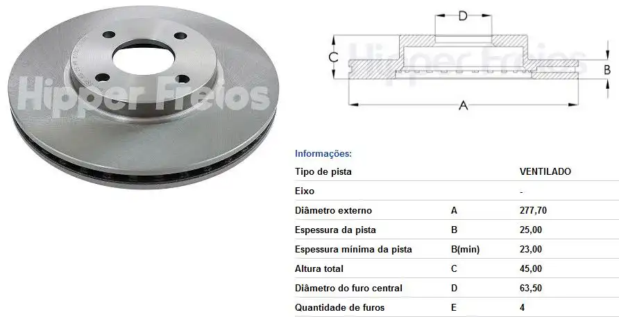 DISCO FREIO DIANTEIRO ECOSPORT 2.0 16V 2006 A 2011 VENTILADO