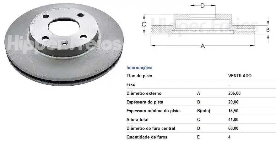 DISCO FREIO DIANTEIRO CORSA 1.6 8V 16V 1995/ VENTILADO