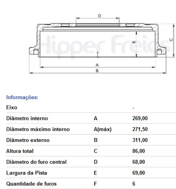 TAMBOR FREIO TRASEIRO NISSAN FRONTIER 2.3 2017 A 2022