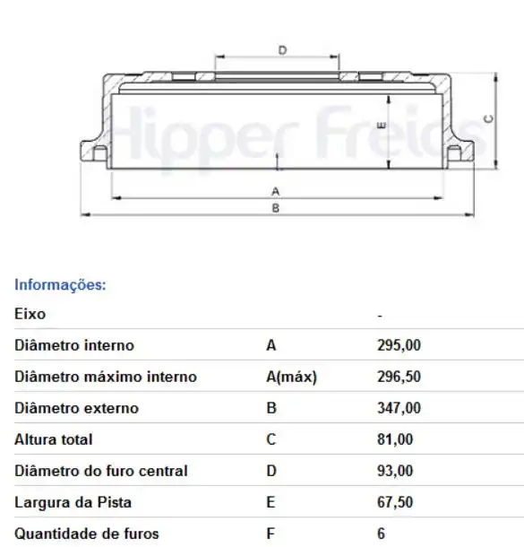 TAMBOR FREIO TRASEIRO RANGER 2013 A 2022