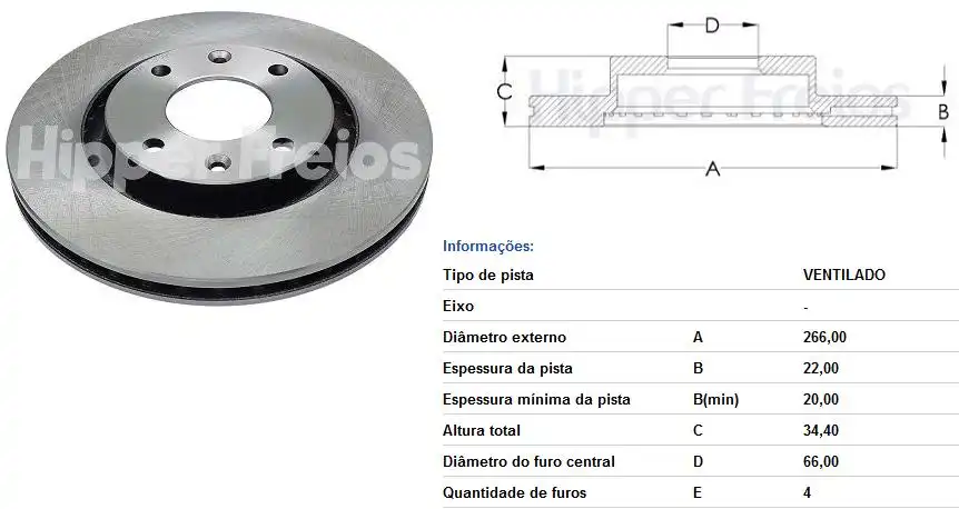 DISCO FREIO DIANTEIRO CITROEN C3 2002/ VENTILADO
