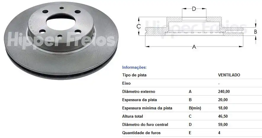 DISCO FREIO DIANTEIRO FIAT UNO 1.5R 1.6R 1987 A 1996 VENTILA