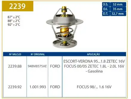 VALVULA TERMOSTATICA ESCORT 1.8 16V 1996 A 2002 ZETEC GASOL