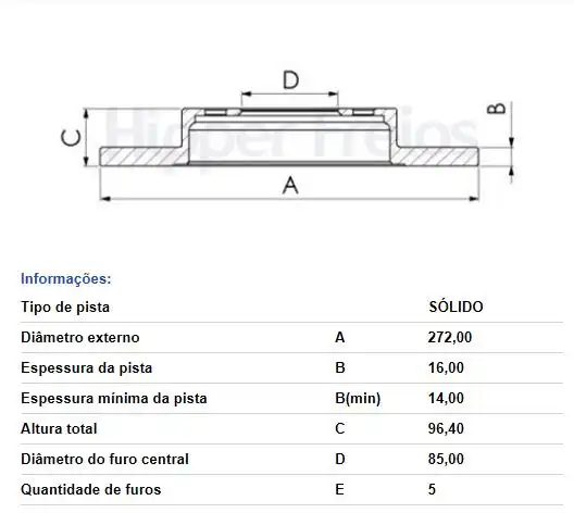 DISCO FREIO TRASEIRO SPRINTER 311 3.5 2001 A 2006 SEM CUBO