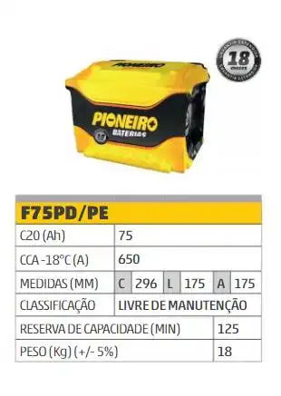 BATERIA UNIVERSAL 75 AMP. POSITIVO ESQ